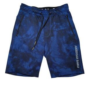 American Eagle Men's XS Blue Tie-Dye Jogger Shorts Zip Pockets Relaxed Comfort